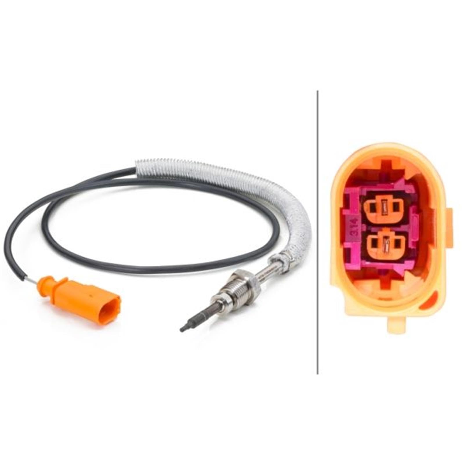 HELLA 6PT 014 494-051 Sensor, temp. gas escape - 2polos - atornillado - Cable: 580mm