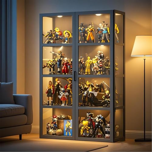 Vitrinas Poxvythb Vitrinas de colección. Vitrina acrílica de Doble Puerta, Textura Dura, sin luz, para Objetos de colección, trofeos y Libros (82 x 33 x 130 cm/Blanco)