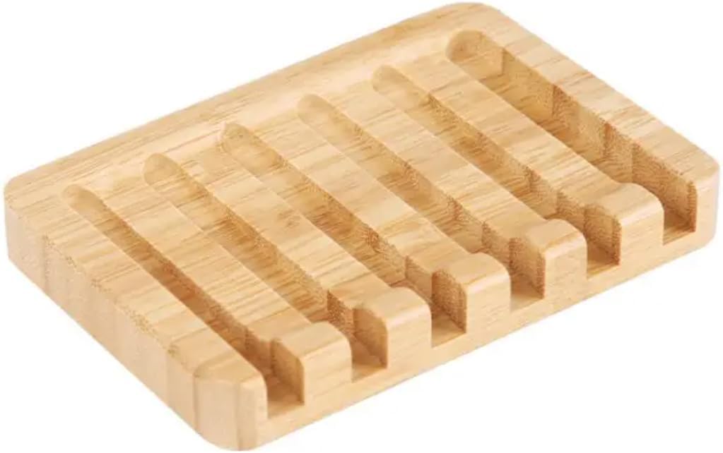 Kandid Bamboo Soap Dish With Drip Tray - With Self Draining Soap Saver for Shower, 12.8cm x 9.8cm x 1.6cm