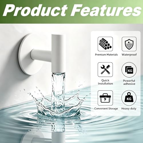 Image of Heavy Duty White Towel Hooks, Stainless Steel Adhesive Coat Hooks for Bags, Towels, Robes, Hats, Aprons - No Drill Bathroom, Kitchen, Hotel Wall Hooks (2 Pack)