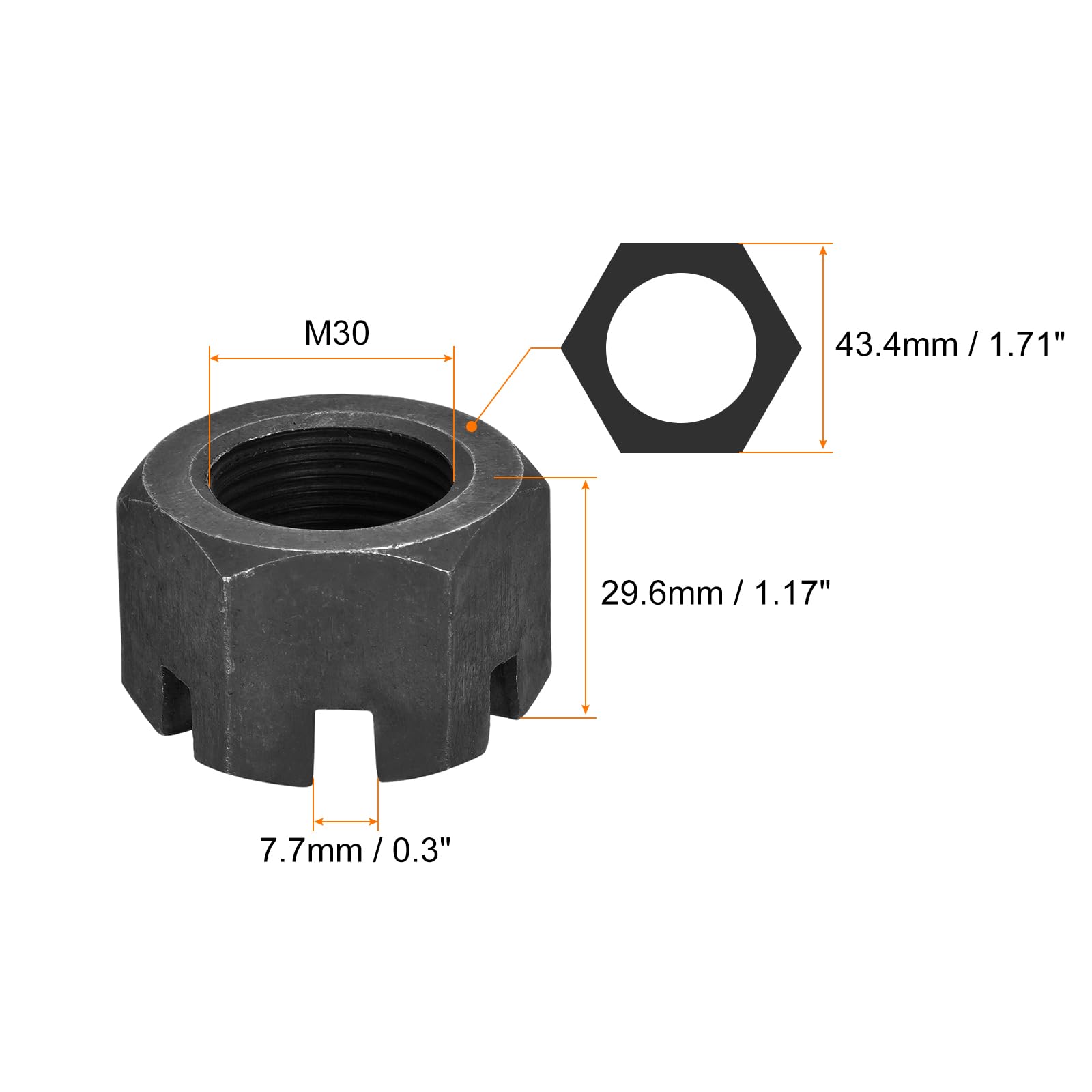 QUARKZMAN Dado Esagonale Scanalato M30x2mm Dadi Esagonali in Acciaio al Carbonio Classe 4.8 Nero 3 Pezzi