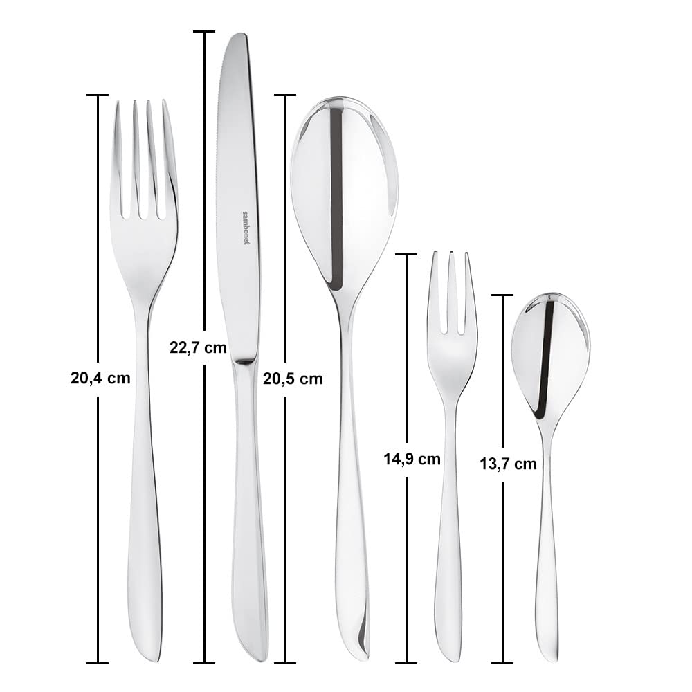Sambonet Leaf 52163-G6 18/10 Stainless Steel Crockery Set for 6 People, 30 Pieces: 6 Forks, 6 Spoons, 6 Knives, 6 Teaspoons, 6 Dessert Forks, Dishwasher Safe, Grey