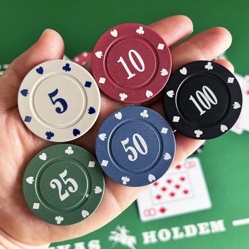 SEETOOOGAMES Casino Poker Chips Denominations - 200pcs Plastic Poker Chips Set with Numbers Decorations for Gambling Blackjack Mahjong Theme Game Night