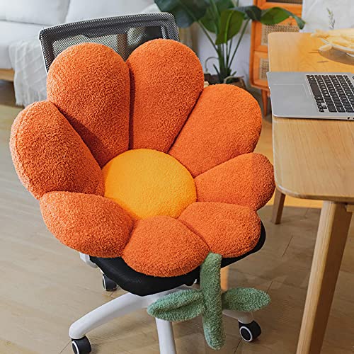 vctops Flower Shaped Seat Pads Fuzzy Fluffy Chair Pad Floral Seat Cushions Girls Chair Cushions for Kids Room Bedroom Living Room Office Car (Orange A, 24' Hx26 W)