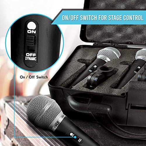 Image of Pyle 3 Piece Professional Dynamic Microphone Kit Cardioid Unidirectional Vocal Handheld MIC with Hard Carry Case,Bag,Holder /Clip & 26ft XLR Audio Cable to 1 /4'' Connection(PDMICKT34),Black (Pack of 6)
