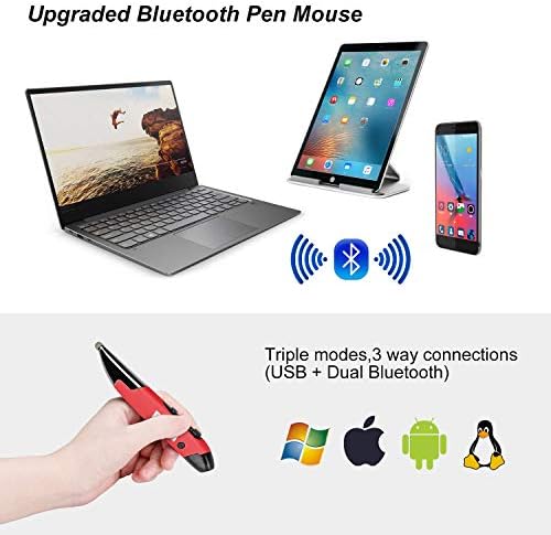 Wireless Pocket Pen Mouse Rechargeable, Lychee Left/Right-Handed Optical Ergonomic Mouse with Bluetooth and Stylus Function RGB Backlit Type-C & Micro ...