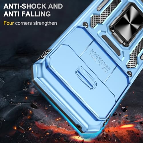 Image of Polycarbonate Slide Camera Cover with Ring Holder Mobile Phone Back Cover for Google Pixel 9 (Blue)