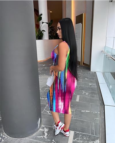Image of Nimsruc Women Casual Sexy Tank Top Bodycon Dress Summer Pencil Sleeveless Basic Midi Club Dresses