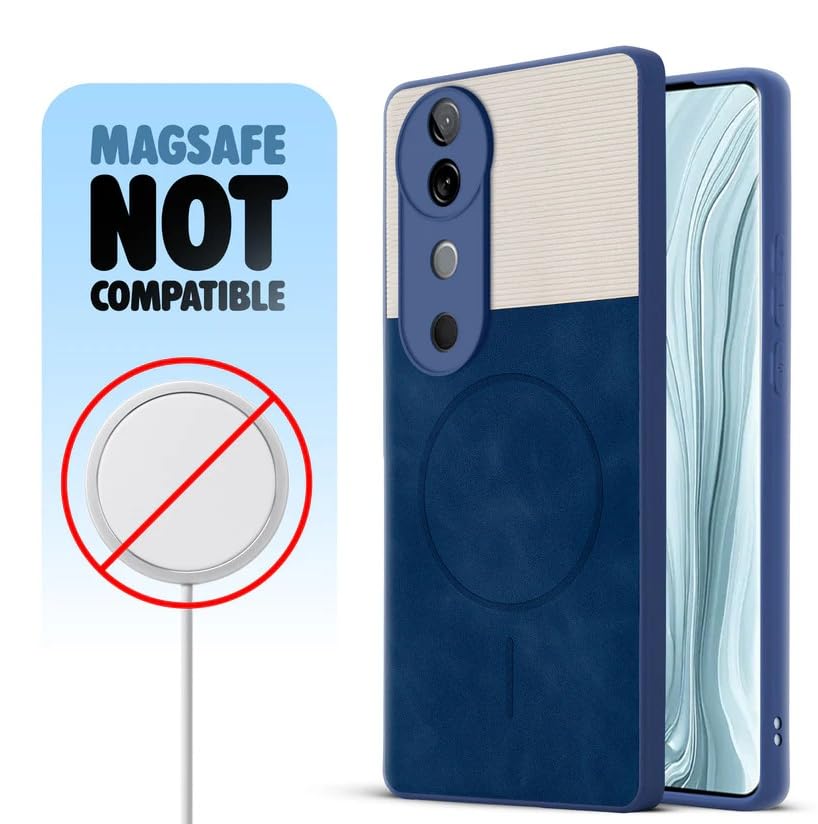 Image of Bintage CASE Mac Safe Design Hard Light Weight Back Case | Soft Border Camera Protect | Dual PU Leather Finish Back Cover Compatible for Vivo V40 5G / V40 PRO 5G - White & Blue