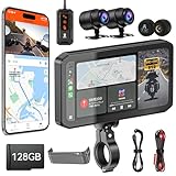 【2025新型】 ROHOU バイク用ドライブレコーダー【前2K＋後2K BSD運転補助・防犯用金属ブラケット付き・タイヤ空気圧センサー】 Carplay/AndroidAuto 前後カメラ2k画素（ IP68防水＆ USB からの給電） 画面分割表示可能 バイク用ドラレコ 前後 スマホ連動 ナビゲーション/音声アシスタント/音楽再生/通話 Bluetooth 地図 技適取得済み