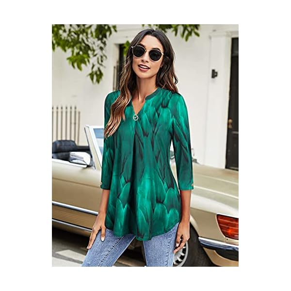 VALOLIA-Womens-Summer-V-Neck-Blouse-34-Sleeve-Casual-Workwear-Loose-Shirts-Tops VALOLIA 3/4 Sleeve Tunic Tops for Women, Trendy Tops for Women Business Casual Loose Fit Blouses Flowy Shirts Wear with Leggings Womens Dress Shirts and Blouses(Peacock Blue Large)