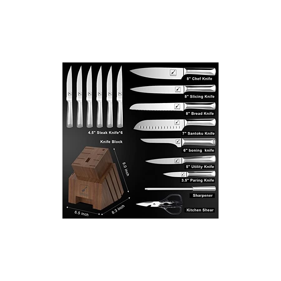 imarku Knife Set, 16PCS High Carbon Stainless Steel Kitchen Knife Set with Block Ultra Sharp Knife Block Set, Japanese Knife Set with Dotted Non-slip Ergonomic Handle, Dishwasher Safe,Christmas Gifts