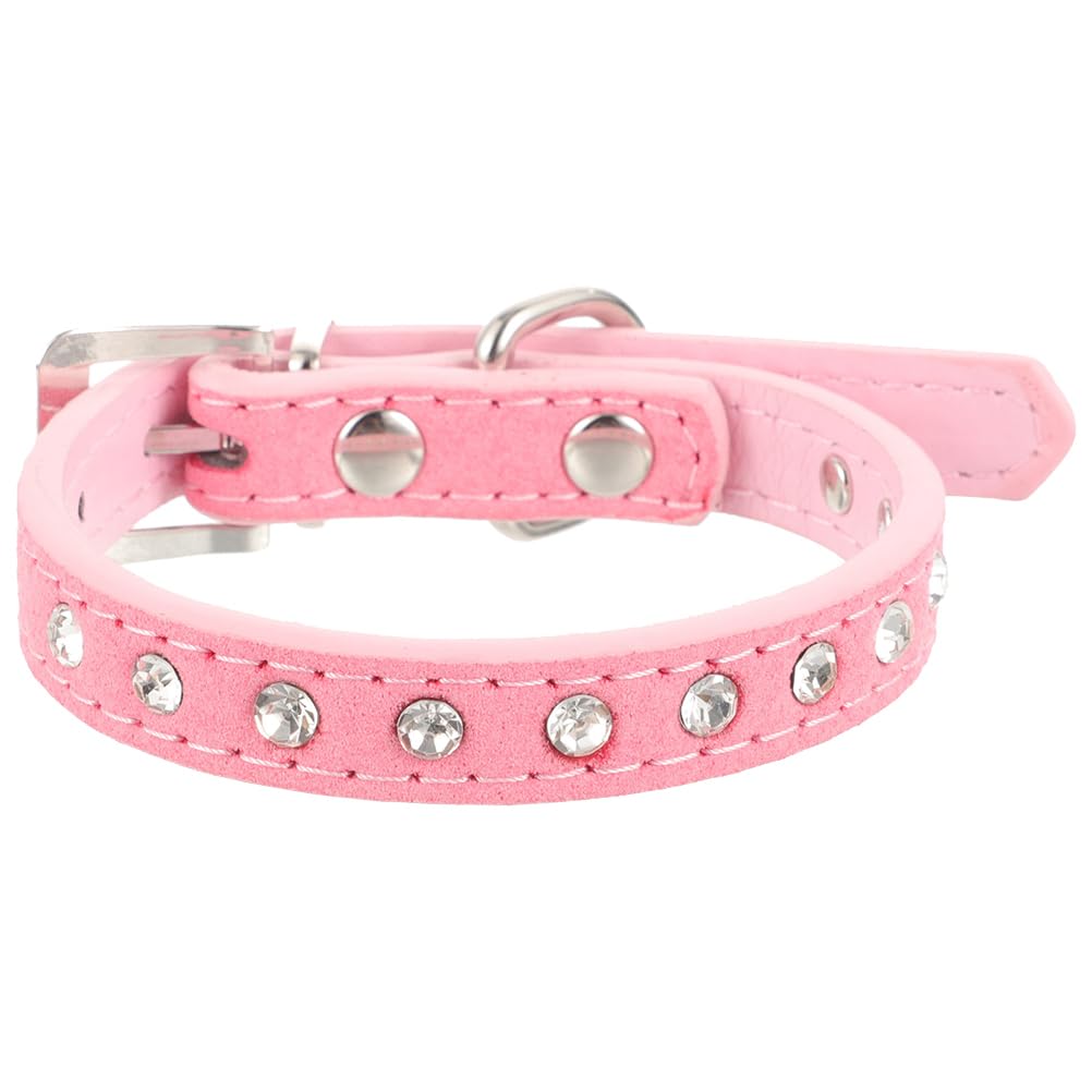 Angoily Adjustable Pu Pet Collar with Rhinestones Comfortable Dog and Cat Neck Collar Skin-friendly Adjustable Accessory for Daily Wear and Special Occasions Pink-s
