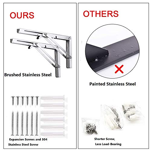 ZOMCHAIN Folding Shelf Brackets 12 inch Heavy Duty Stainless Steel Collapsible Bracket,Hinge Wall Mounted for Space Saving,Table Work Bench, DIY Bracket, 2 PCS