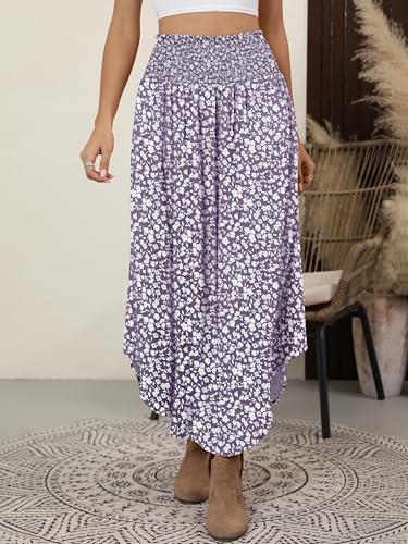 Image of ANRABESS Women's Maxi Skirts Summer Boho Floral High Waisted Flowy Swing Pleated Beach Long Skirt with Pockets