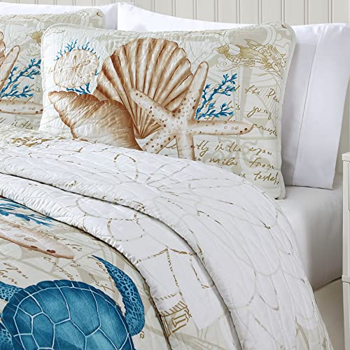 CARIBBEAN JOE Coastal 3-Piece Quilt Set, King, Blue Sea Turtle - Image 4