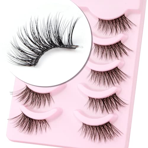 Demi Faux Cils 5 Paires- 3D Faux Cils Naturel à la Main Ultra-Minces Cils Bande Claire Professionnel Cils Noir Réutilisable (1008) Cover