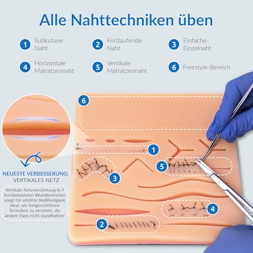 Chirurgisches Nahtset | Wundnaht-Videokurs 9 Videos in DEUTSCH Medizinstudenten, Tierärzte, Zahnärzte, Krankenschwestern | Wundnaht-Übungsset | Rutschfester Untergrund
