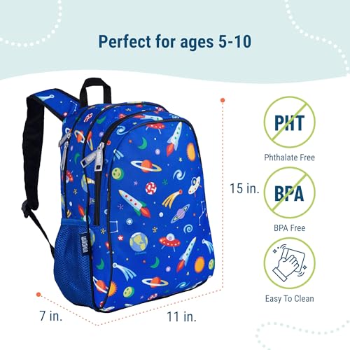 Image of Wildkin 15 Inch Backpack for Kids, Out of this World | Ages 5-10, padded straps, side water bottle pocket - coordinates with matching Wildkin lunch boxes and water bottles