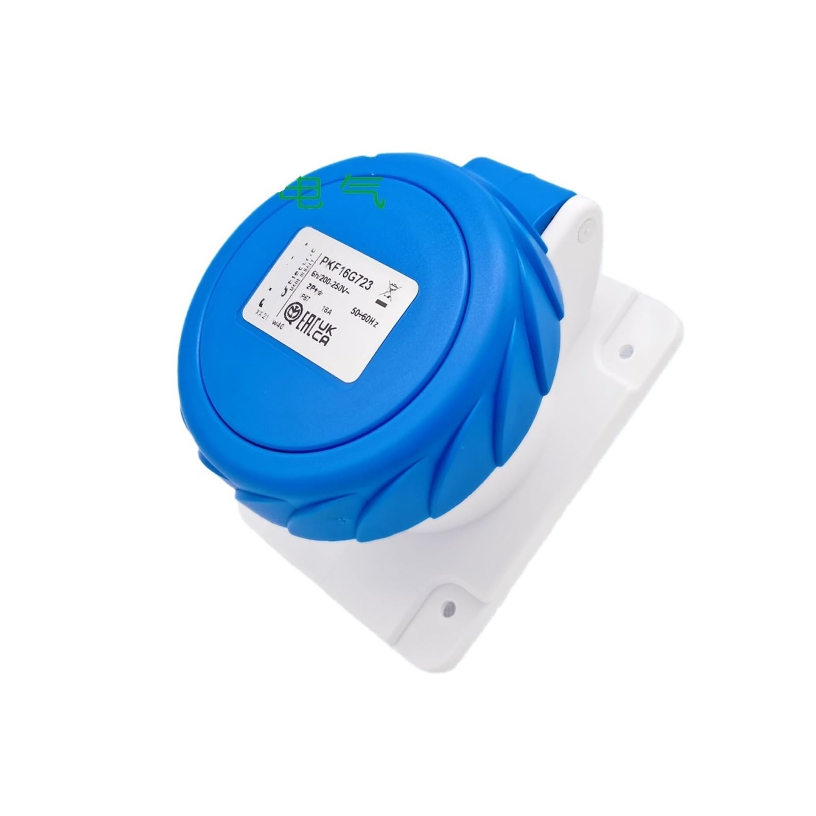 Toma industrial recta PKF16G723 de 16A y tres polos para instalaciones empotradas IP67