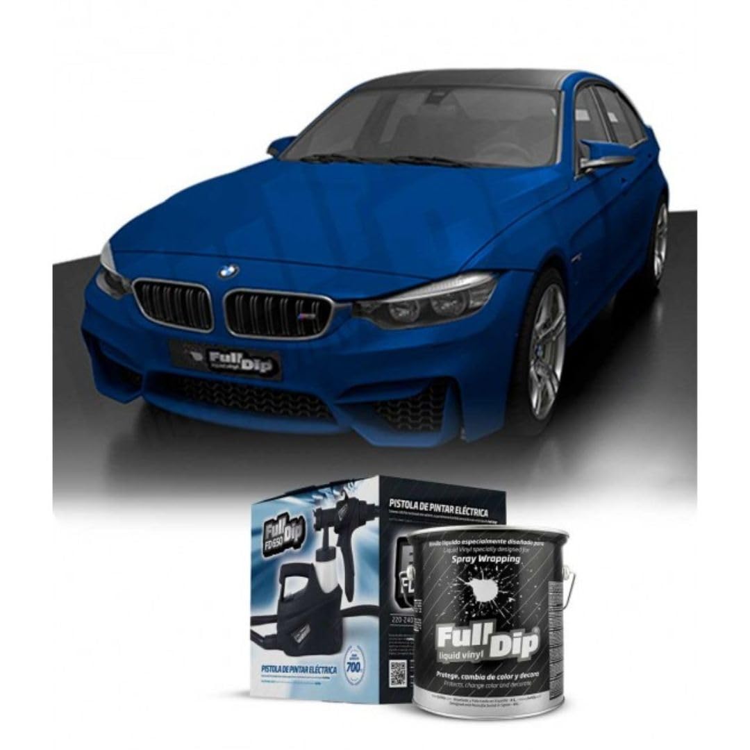 AutoFullCar - Kit de peinture vinyle liquide Full Dip - Format 4 litres + pistolet électrique | Finition professionnelle et amovible | Application facile | Voitures, motos (bleu, urbain)
