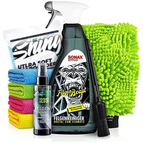 SONAX FelgenBeast (1L) Premium Auto Felgenreiniger Felgenpflege Set inkl. Felgen Detailer & Zubehör - Für eine schonende & gründliche Reinigung für Alufelgen & Stahlfelgen | 8-teilig Cover