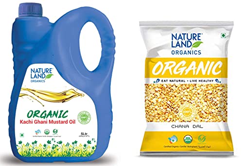 Image of Natureland Organics Mustard Oil Jar, 5 L & Chana Dal Pouch, 1 kg