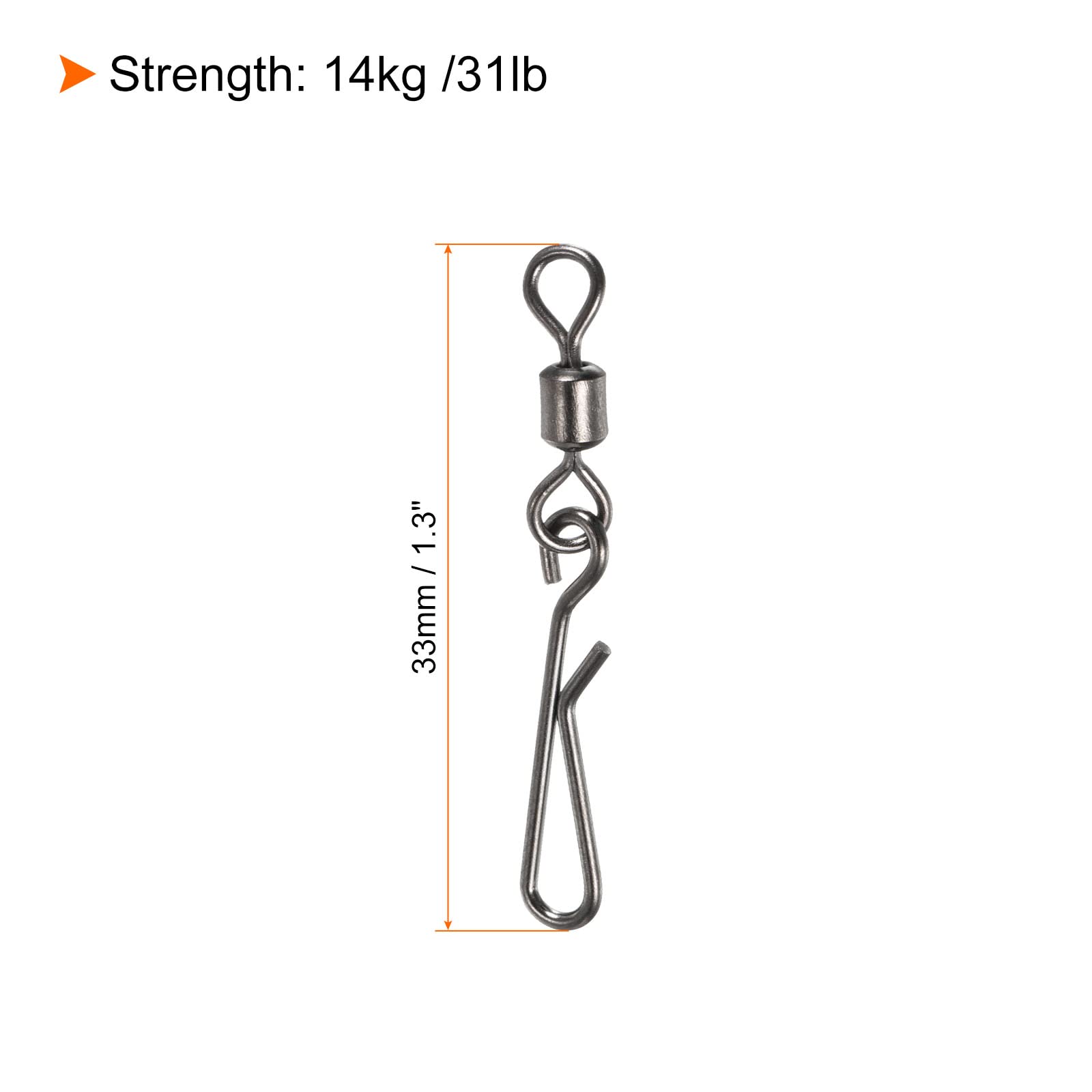 PATIKIL Fishing Rolling Swivel with Hanging Snap, 60 Pack 31lb Stainless Steel Fishing Terminal Tackle, Black