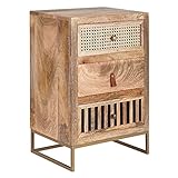 möbelando Nachttisch Mango Massivholz/Metall 40x60x30 cm Nachtschrank Boxspringbett | Design Nachtkonsole mit 3 Schubladen | Nachtkommode mit Stauraum