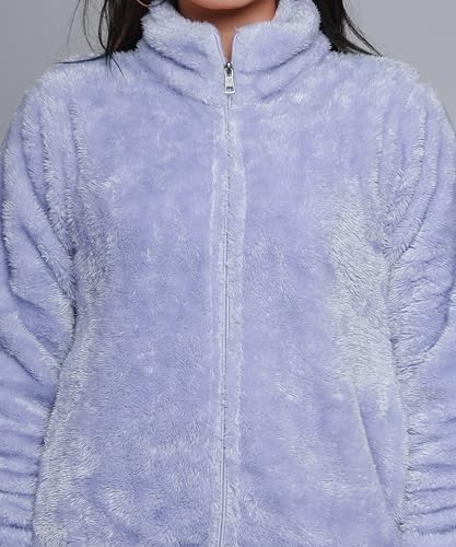 Image of Women's Ultra-Soft Plush Fleece Winter Jacket with High Neck & Full Front Zipper | Warm Cozy Fur Coat for Casual, Travel, Outdoor & Daily Cold Weather Wear