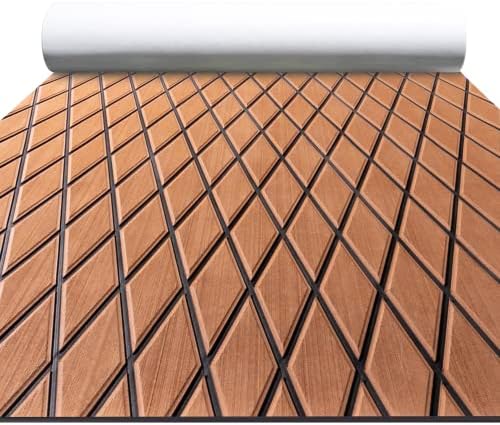 FOCEAN Boat Flooring EVA Foam Boat Decking Marine Mat Non-Slip Self-Adhesive Flooring Sheet for Motorboat Kayak Surfboard Garden Swimming Pools, 94.5''x 15.7'', Brown with Black Lines