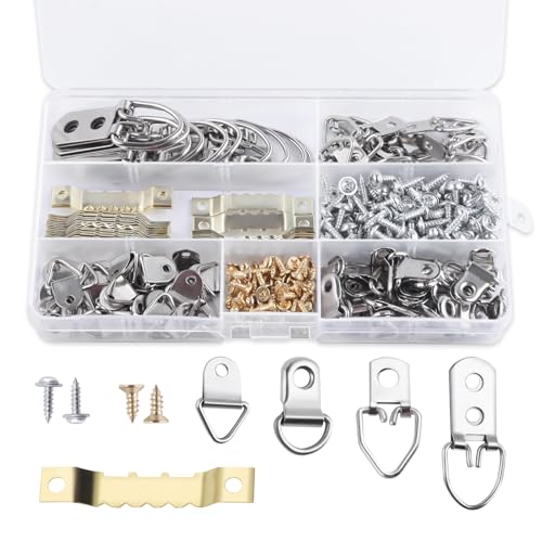 Image of 270 Pcs Picture Hangers with Screws, D Rings Picture Hanging Kit Heavy Duty Picture Hanging Hooks Picture Framing Supplies Kit for Mirror, Clock, Decoration, Paintings, Artwork Picture Frame