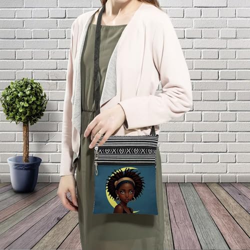 African American Messenger Bag Small Ethnic Pattern Printed Adjustable Strap Crossbody Zipper Pouch Moon Afro Woman Phone Organizer Wallet Cute Shoulder Handbag for Black Women3