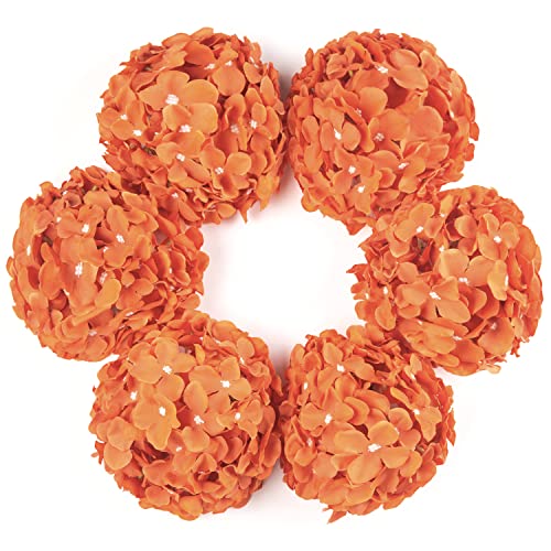DuHouse Artificial Bigger Silk Hydrangea Flower Heads with Stem Realistic Fake Hydrangea Flower Bouquets for Wedding Home Party Garden Centerpiece Pack of 6(Burnt Orange)