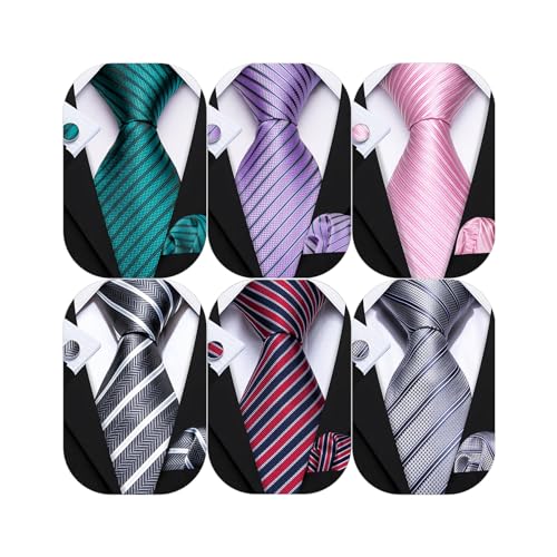 Image of Barry.Wang Men Tie Classic Silk Gift Necktie With Tie Clip Jacquard Woven Neck Ties 6PCS Formal Wedding