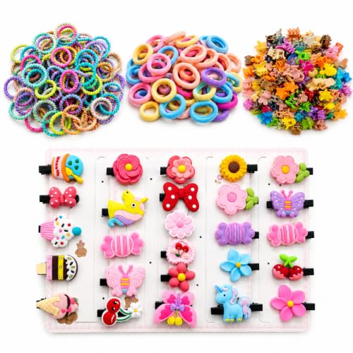 Image of 200 Pcs Hair Accessories for Kids Girls | Cute Baby Hair Clips, Rubber Bands, Nancy Bands & Mini Claw Clips Combo | Hair Accessories for Baby Girl | Kids Hair Clips Set | Mixed Designs