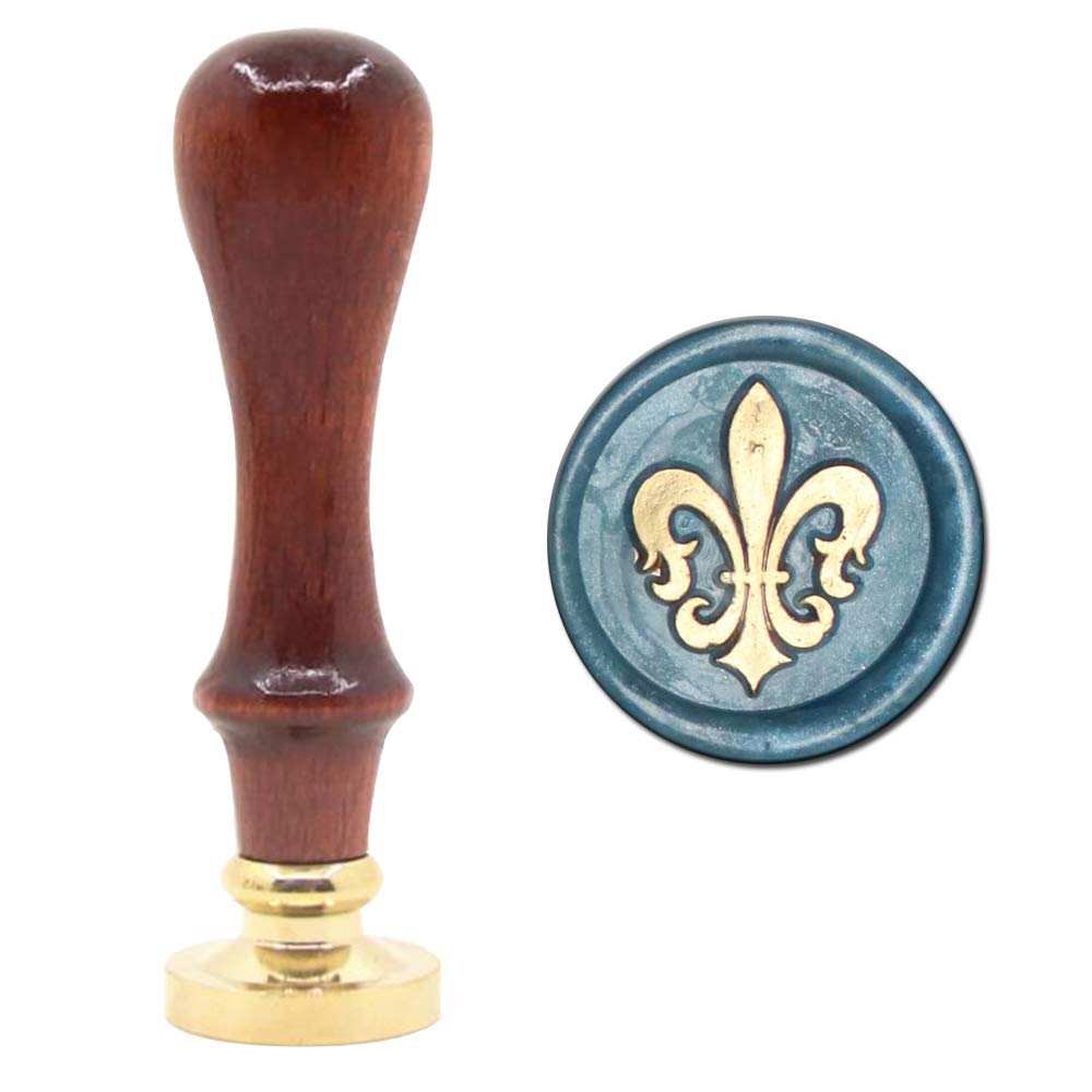 YOLAKIS Fleur de lis Wax Seal Stamp, Wood Handle, Vintage Style, 1 inch Diameter, for Invitations, Wine Packages, Perfume Bottles, Greeting Cards