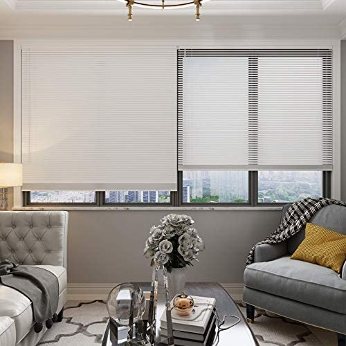 Changshade Cordless Horizontal Window Blinds, 23”W*64”H Mini Venetian Blinds for Indoor Windows, Shutters for Windows Inside, 1”Vinyl Light Filtering 23 inches Wide, White, BLD23WT64AOEKO-TEX STANDARD 100