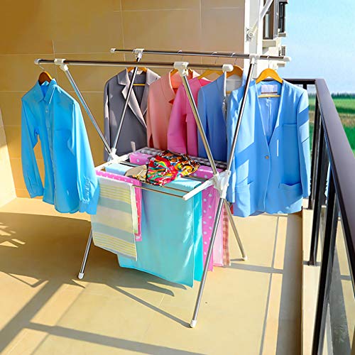 Clothes Airer with Foldable 'X' Type Stainless Steel Laundry Drying Rack Washing Line Retractable Rack 94~150cm Hanger Dry Towel Rail for Indoor or Outdoor Max. Load 100KG - Image 7