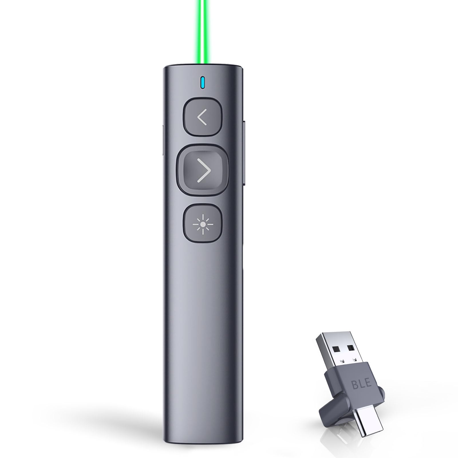 Norwii N95 Clicker de présentation avec récepteur USB-A C, PowerPoint Clicker pour télécommande de présentation, pointeur de présentation sans Fil Rechargeable, Slide Clicker (Vert, USB-AC)