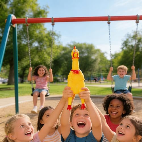 XFLYP 2 Stück 17cm Gummi Schreiend Hühner Spielzeug, Hundespielzeug Rubber Screaming Chicken Yellow Quietschende Dekompression Kleines Spielzeug zum Reinigen der Zähne