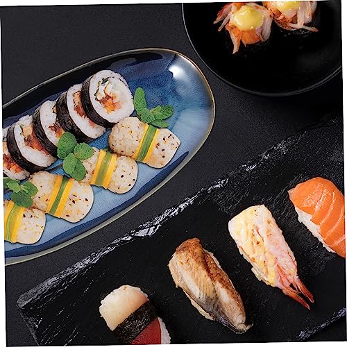Plato grande rectangular de cerámica azul para sushi miniatura 3