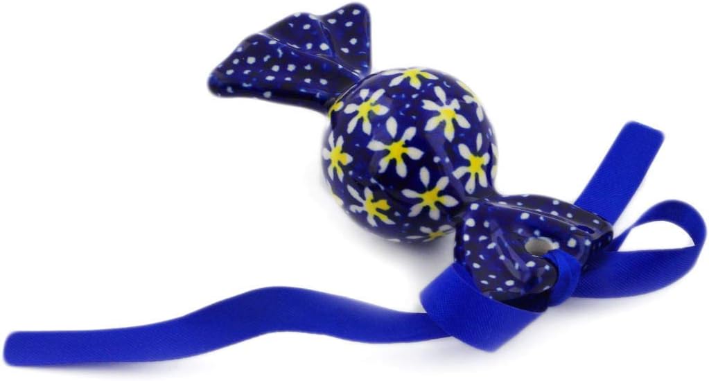 Polmedia Polish Pottery Candy Ornament - Daisy Pattern Handmade in Boleslawiec Poland + Certificate of Authenticity