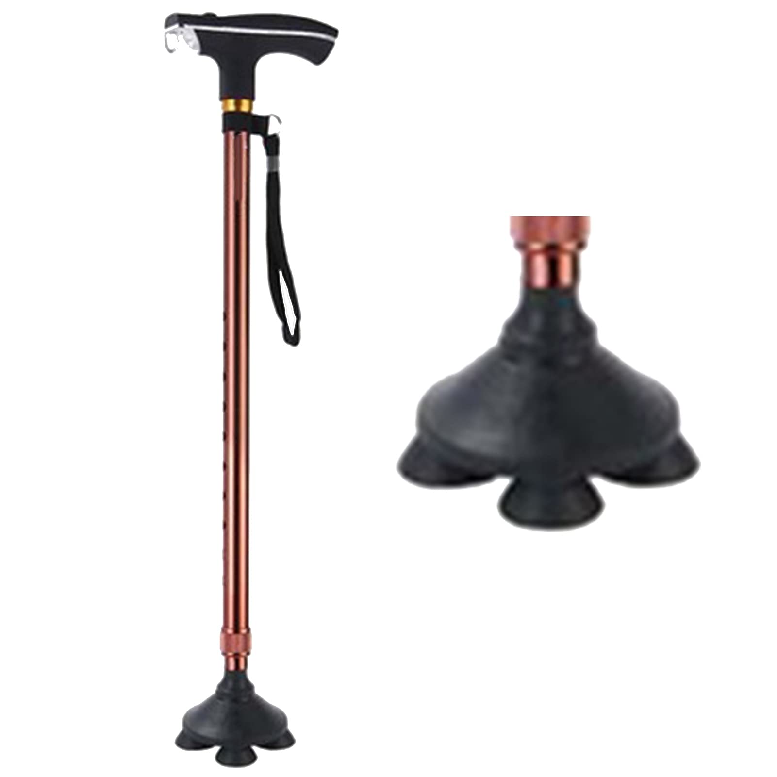 Bastones Antideslizantes para Ancianos, bastón de Cuatro Patas con Luces LED, Bastones telescópicos, asistentes de rehabilitación (Color : Red)