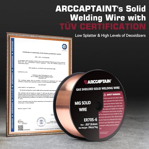 Image of ARCCAPTAIN MIG Welding Wire, MIG Wire ER70S-6 2Lbs Gas Solid Carbon Steel Low Splatter MIG Welding Wire Compatible With Lincoln Miller Forney Harbor Welder 1KG (0.023 inch 2Lb)