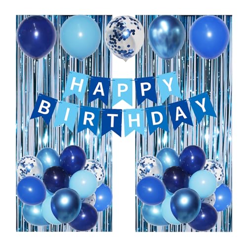 Blue Birthday Decorations Happy Birthday Banner Blue Streamers Blue Balloons Happy Birthday Decorations for Men Boys