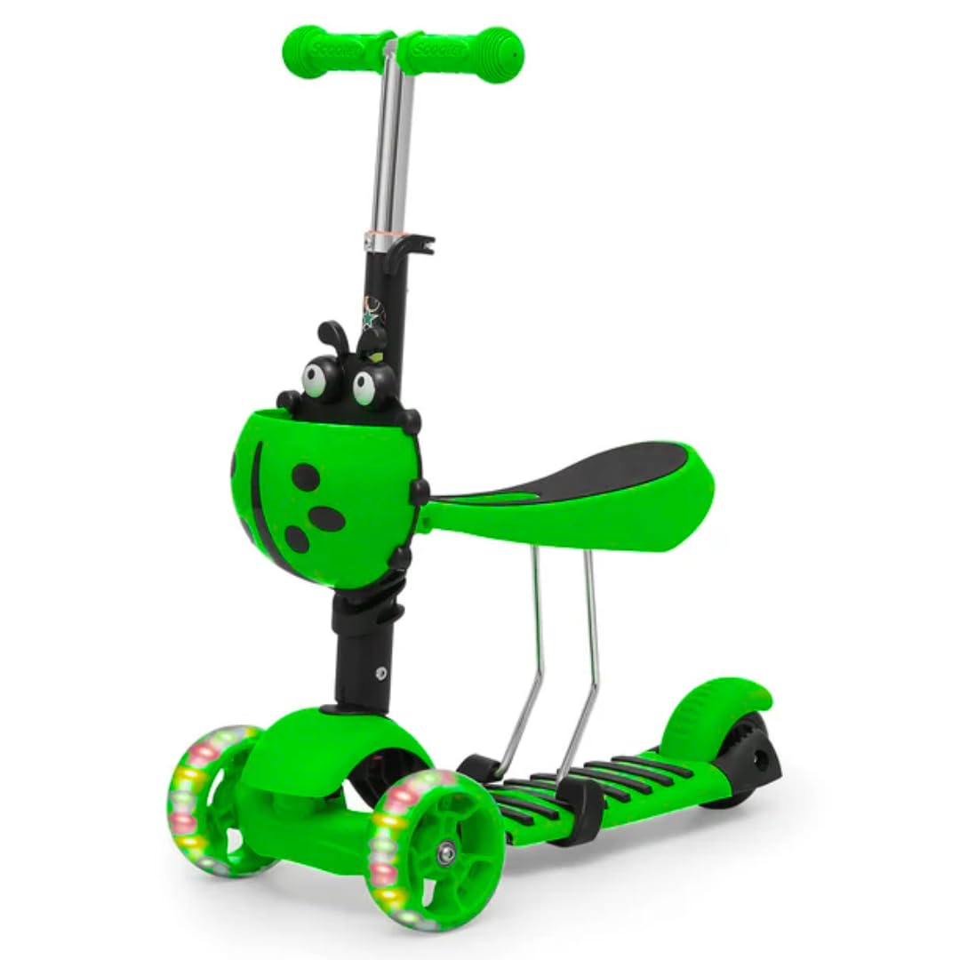 Trendi® 3-in-1 Kids Scooter with LED Light-Up Wheels – Adjustable Handlebar & Removable Seat | 3-Wheel Kick Scooter for Toddlers & Children 3+ (Green)