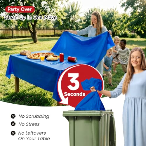 Image of Plastic Table Cloth, Tear Off 110 Ft X 54 In Plastic Table Cloth Disposable Premium Blue Tablecloth PEVA Plastic Table Cover Roll Tear Off 12 Pcs 54 inchx110 inch for Baby Shower, Themed Party, Gathering