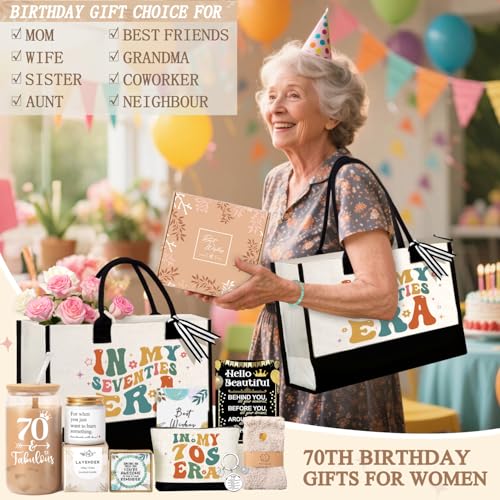 Lote de regalo 70 años para mujer con bolsa de lona miniatura 7