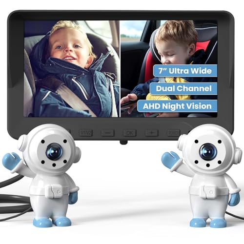 GROWNSY Dual Car Camera Baby Monitor, 7" 1080P AHD Car Camera for 2kids, Backseat Mirror for Baby Rear Facing with Infrared Night Vision, Easily Obser